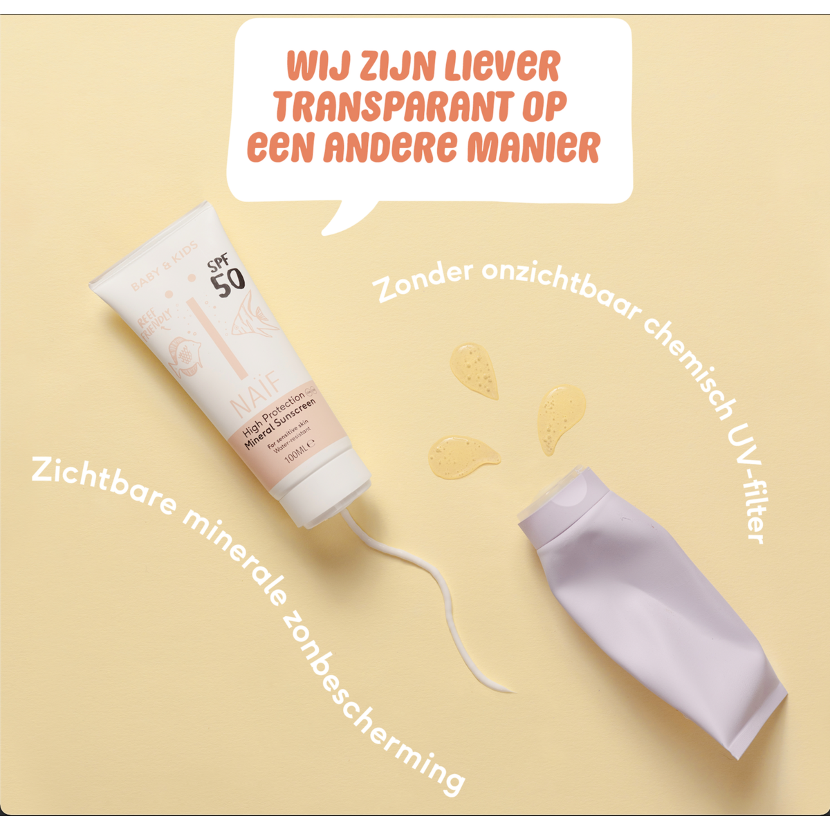 Naïf Zonnebrand Crème 0% Parfum Voor Baby & Kids SPF50 -100ml